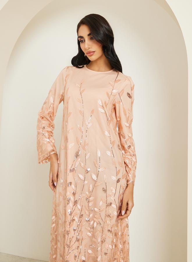 Amirah Women Peach Embellished Maxi Jalabiya - Image 2